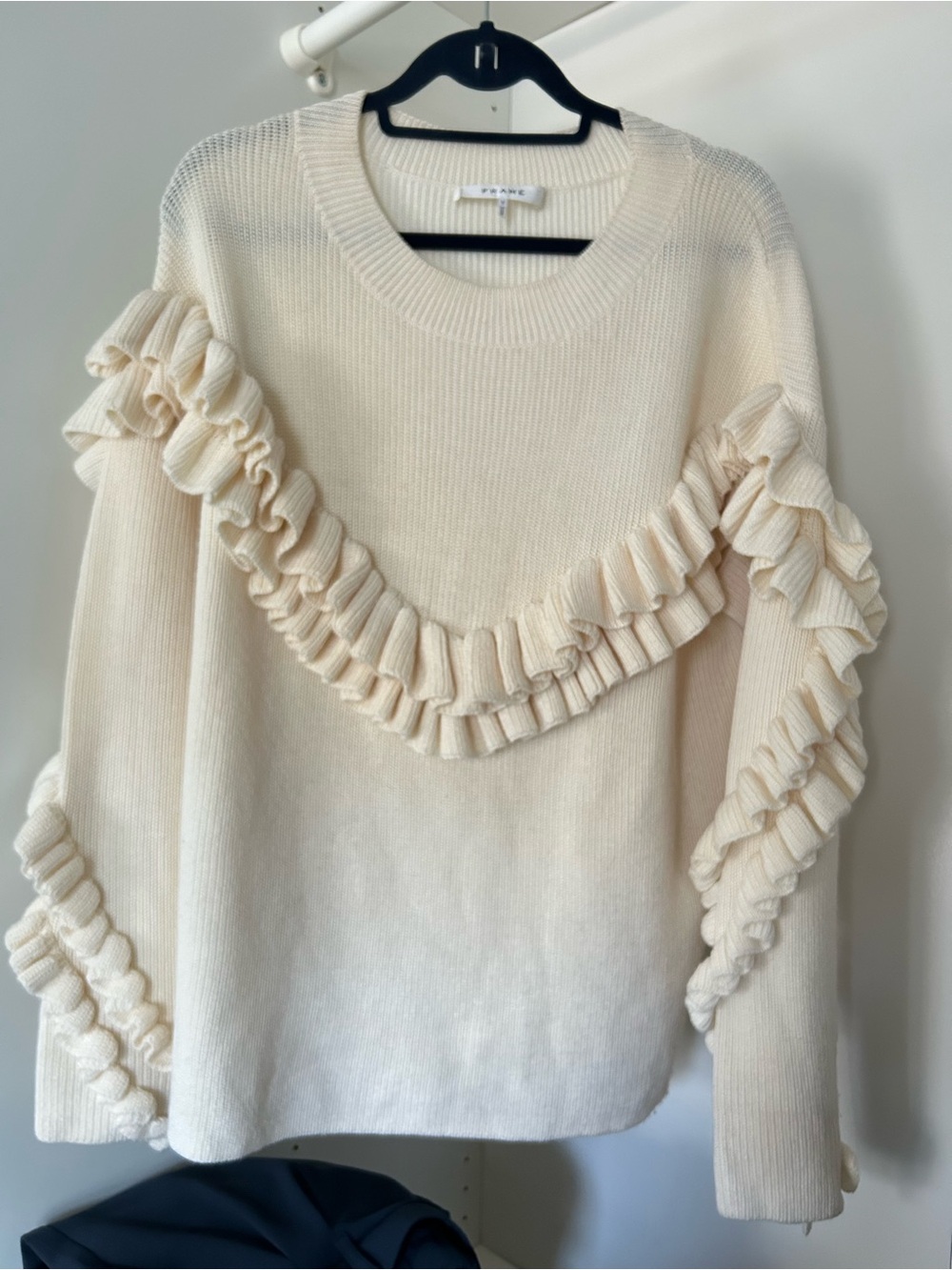 FRAME Ruffle Yoke Sweater - Off White - Size S